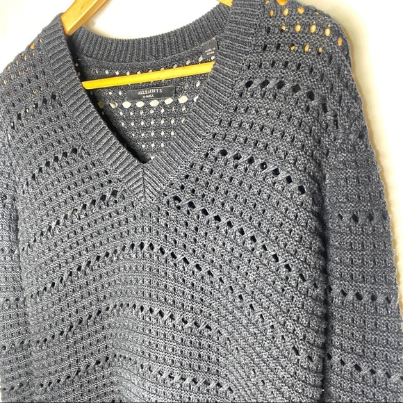 ALL SAINTS Lota V Neck Sweater Cable Knit Dark Blue XS - Picture 10 of 12